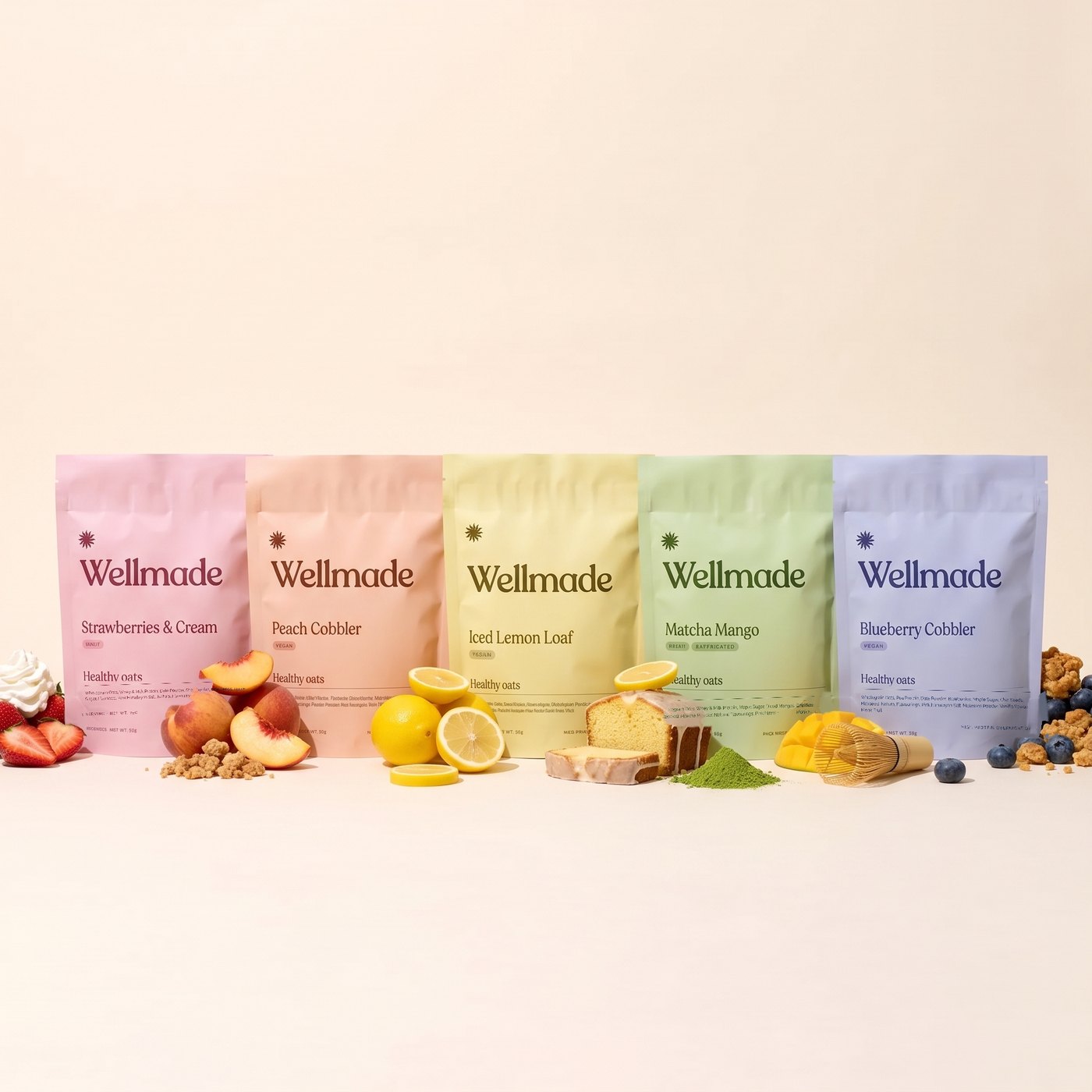 Wellmade overnight oats pouches with fresh ingredients