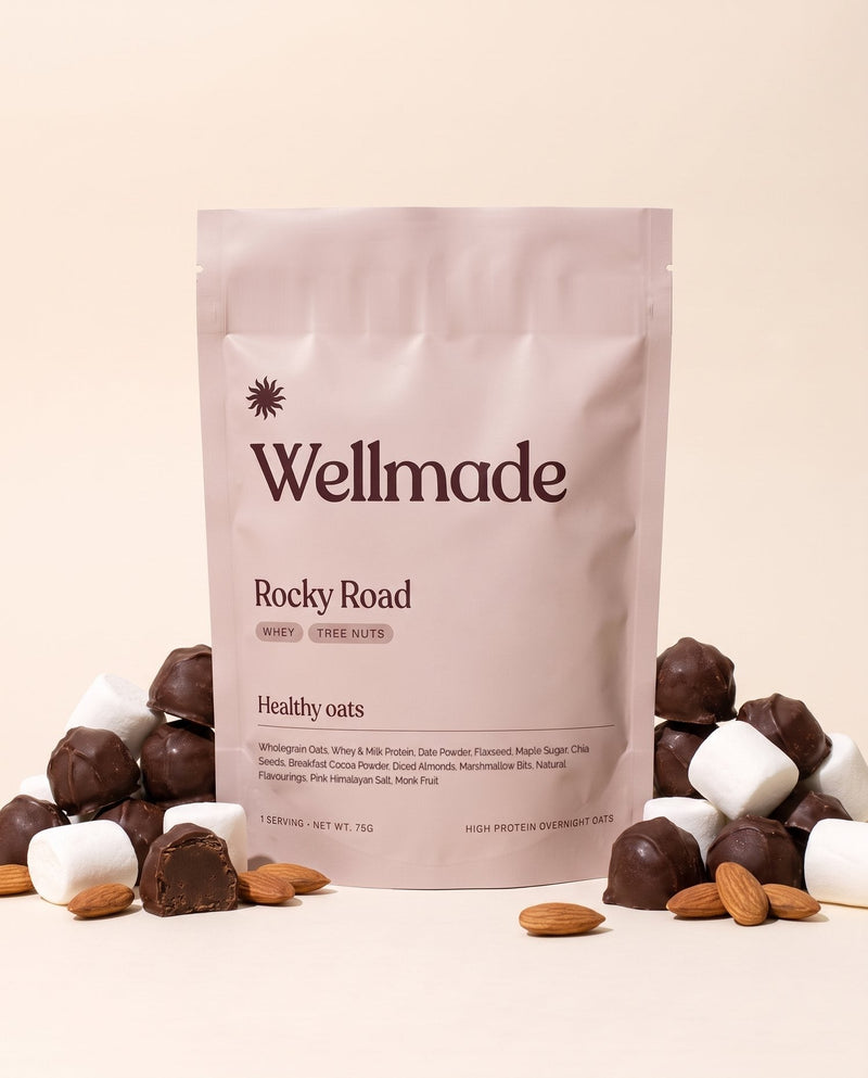 Wellmade Rocky Road high protein overnight oats pouch
